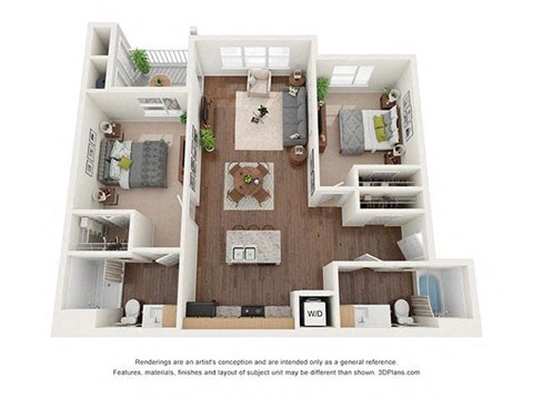 Two Bedroom (B1) Floor Plan at Ventura at Tradewinds, Midland, TX, 79706